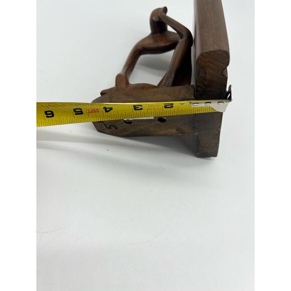 Man Modern Abstract Art Wood Sculture Thinking Book End Tranquility Handcrafted - Picture 4 of 16